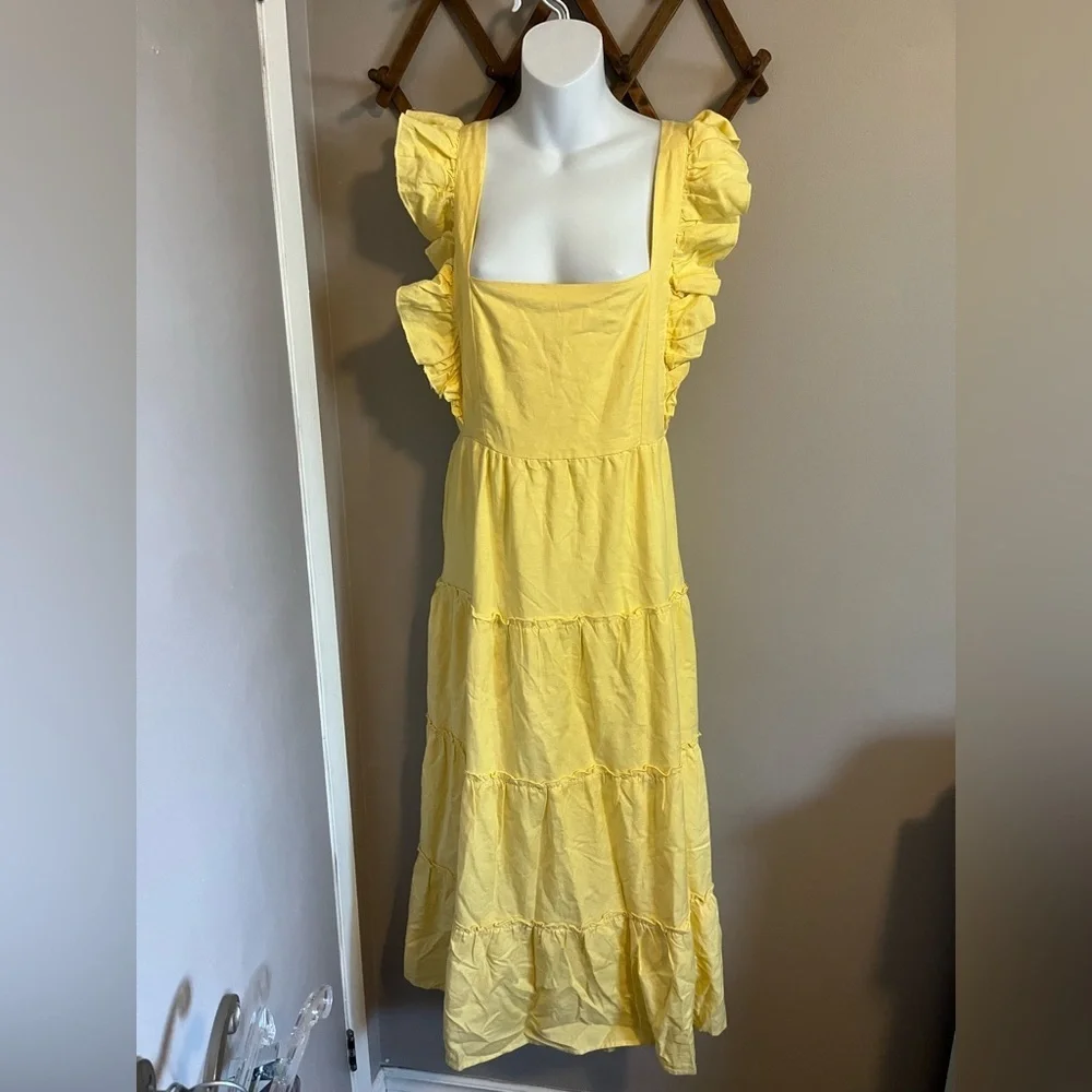 Yellow Ruffled Sleeveless tiered maxi Dress size large Cottagecore - Picture 2 of 7